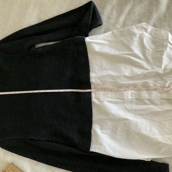 Theory Combo Tunic Wool Sweater Black White Shirt Color Block Ribbed Knit Size M - Picture 5 of 5